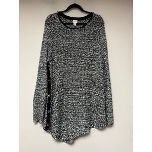 Zenergy by Chico's Sweater Tunic Women 3 Black White Excellent Marled Sharkbite